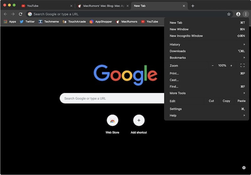 Темная тема Google Chrome в Mac OS